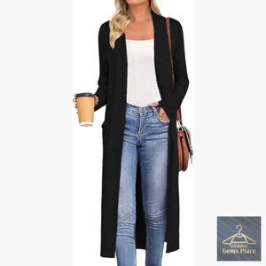 Lightweight Maxi Cardigan with Pockets, Open Front Duster for Layering